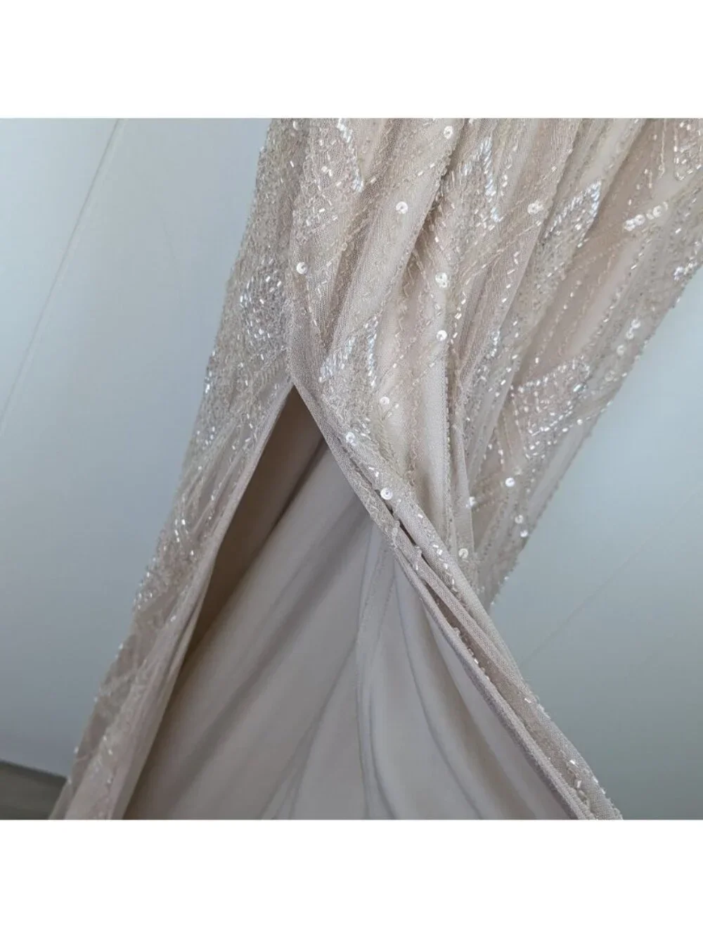 Aidan Mattox Cream Nude Beaded Illusion Gown